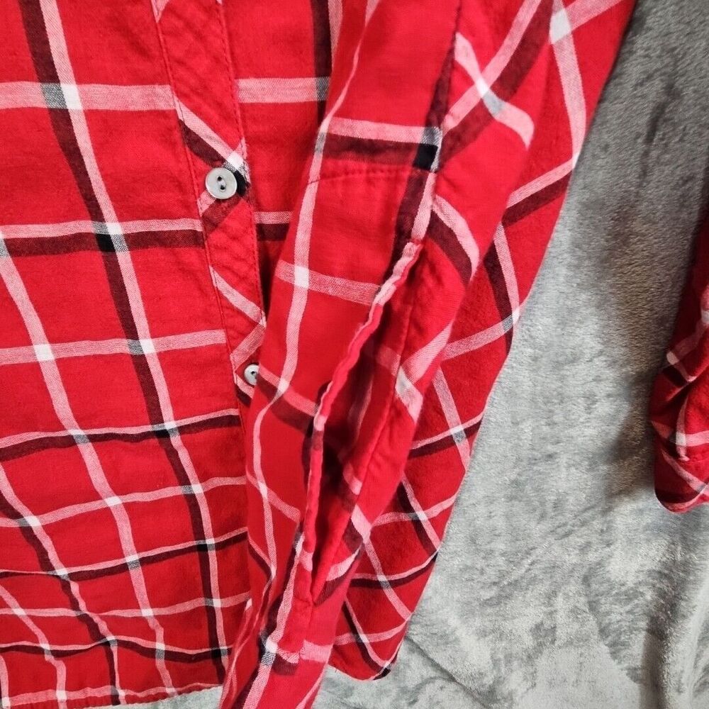J Jill  Blouse Womens L Long Sleeve Red Plaid Button Tunic Long Length Pockets - Picture 6 of 12